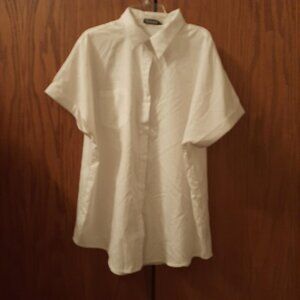 Meetrendi WMN Button Down Shirt Solid Blouse Short Sleeve Top Pocket White Sz XL